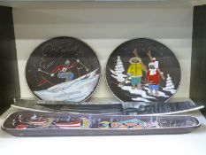 Three retro Norwegian plaques 'Skiers', 'Slalom',