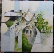 Paul Jones FRSA (b1940) acrylic and oil on board abstract study entitled verso 'Alderney Channel