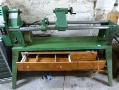 Multico Pro-Mex wood turning lathe, 4 speed drive by stepped pulley belt,