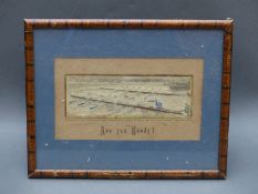 Thomas Stevens woven silk 'Are You Ready?' rowing picture depicting two eights at the start of a