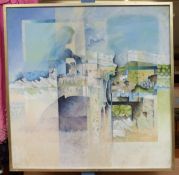 Paul Jones FRSA (b1940) acrylic and oil on board abstract study entitled verso 'Alderney Channel