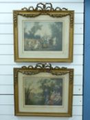 A pair of prints in ornate gilt frames Le Printemps and L'Ete,