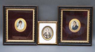 A pair of 19thC portrait miniature on ivory of a lady and gentleman,