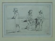 Patrick Nasmyth (1787-1851) pencil drawing figures by a wooden fence, signed lower left,