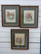 Three pen and watercolour hunting caricatures relating to Mr Jorrocks c1920,