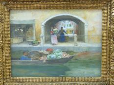 Graham Petrie (1859-1940) watercolour Venetian scene with canal, boat and figures,
