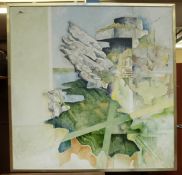 Paul Jones FRSA (b1940) acrylic and oil on board abstract study entitled verso 'Alderney Channel