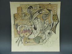 Joan Miro (1893-1983) surrealist pencil drawing on paper,