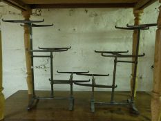 A pair of haberdashery/shop fitting bronzed three tier shop display stands,