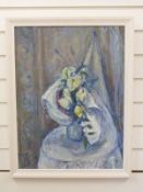 Margaret Thomas (1916-2015) oil on canvas, monogrammed lower left still life study of flowers,