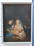 Oil on board Virgin Mary with child in the manger, signed lower right A Halnon after Carlo Maratta,