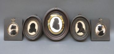 Five silhouettes comprising two dated 1821 of Mr and Mrs Corbett by repute of Sundorne Castle,