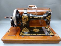 A Jones Family C.S table top portable sewing machine, c.
