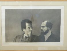 Nick Cudworth pencil and pastel on paper laid on board two head and shoulders busts of men looking