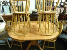 A beech table and six chairs