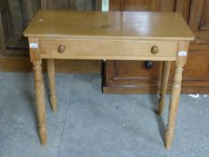 A pine hall table or desk with single drawer (H74 x W83 x D45cm)