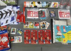 A collection of football ephemera including signed items, key fobs,