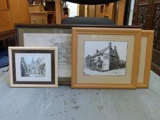 A quantity of local interest pictures to include two ink drawings of the pubs in Frampton-on-Severn,