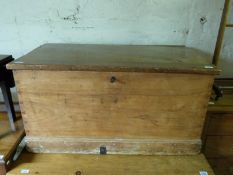 A 19thC pine and mahogany trunk (H54 x W102 x D53cm)