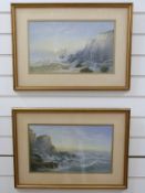 James Callow pair Victorian pastel coastal seacapes 'Black Nab Whitby' and 'Saltwick Nab Nr Whitby',