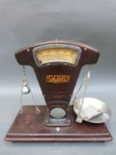 A set of Avery shop scales in wood effect finish