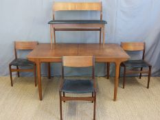 A retro 1960/70's Danish draw leaf table (H74 x L152 x D74cm) and three chairs.
