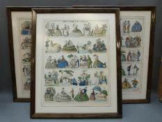 A set of three framed and glazed vintage French comedy fashion posters entitled 'La Crinoline',