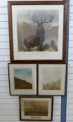 V Balfour-Browne: A pair of signed prints of deer in Highland landscapes,