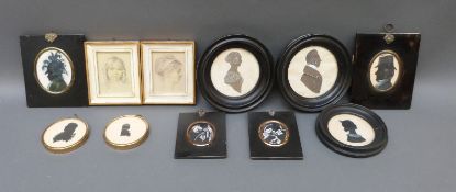 Ten 19thC and later silhouette miniature and other small pictures