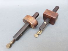Two rosewood and brass mortice gouges