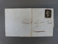 A penny black on cover post marked Feb 26 1821 jk plate 5,