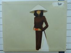 Nguyen Thanh Binh Vietnamese (b1954) oil on canvas of a Vietnamese lady holding a red box,