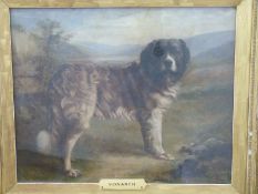 John Champion Bradshaw (Manx 1847-1925) oil on canvas 'Monarch' dog with landscape beyond,