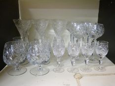 A suite of 16 cut glass hock,