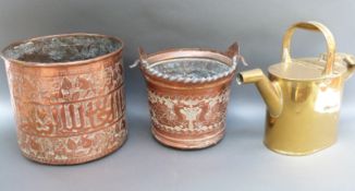 Two Eastern copper jardinieres,