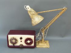 A retro Pye clock radio together with a vintage model 1227 anglepoise lamp.