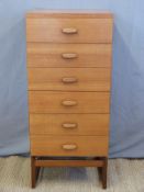 A retro G Plan chest of six straight drawers (H116 x W50 x D46cm)