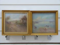 Annie Mullineaux oil on board 'The Bathers' and another old thatched cottage Cropston Nr Leicester,