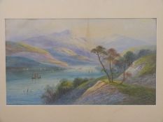 F E Jamieson watercolour Scottish loch scene in gilt frame (30cm x 52cm)