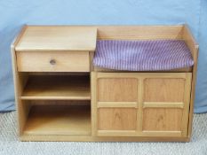 A retro telephone seat with Arts and Crafts style panelled door by Parker Knoll (H57 x W92 x D41cm)