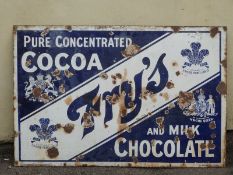 A vintage Fry's Cocoa and Milk Chocolate enamel advertising sign,