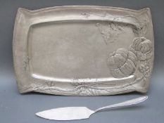 An Art Nouveau pewter tray and a WMF cake slice