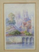 George Fall (1845-1925) watercolour York Minster from the river, signed G.W.