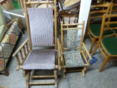 An American rocking chair with bobbin turned decoration and a similar child's example