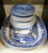 A quantity of blue and white ceramics including some Spode,
