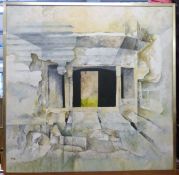 Paul Jones FRSA (b1940) acrylic and oil on board abstract study entitled verso 'Alderney Channel