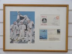 A framed Apollo 12 montage comprising picture signed by astronauts Alan Bean,