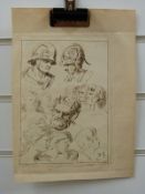 An 18thC/early 19thC page of pen and ink sketches in the classical style, 22 x 15.