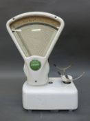 A set of Avery grocer's scales in white enamel finish with prices to the scales dial in pre-decimal
