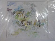 Judi Whitton watercolour Cottages at Sheepscombe, 16 x 17.